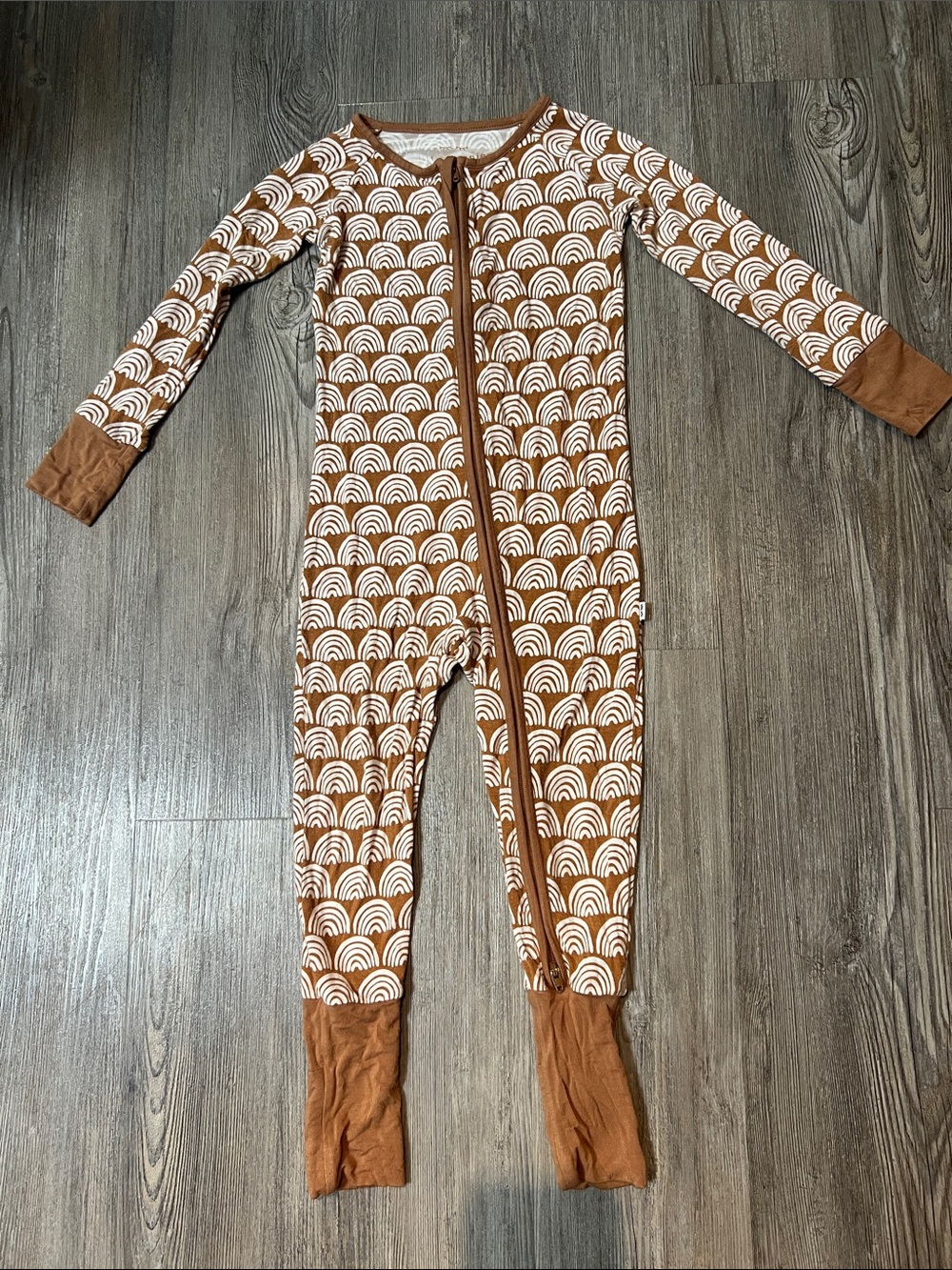 Little Sleepies Brown and White Rainbow Print Footed Pajamas